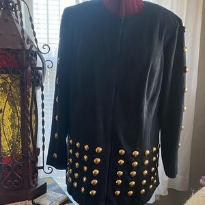 Women's Black Blazer with Gold Stud Embellishments